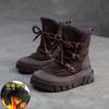 Shanghai Jiejie 2024 Invierno Nueva Lana Cálida Capa Superior Piel de Vacuno Estilo Coreano Botas de Nieve Estilo Retro Combinable Zapatos de Mujer