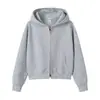 Sudadera con capucha de algodón puro de peso pesado de 450 g con cremallera corta y forro polar de zorro plateado, cárdigan cálido