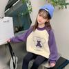 Suéter de Invierno para Niñas con Forro Polar Estilo Nuevo para Niños Medianos-Grandes Estilo Occidental Suelto Cálido Jersey con Combinación de Colores Raglán Estampado de Oso