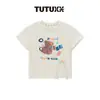 Tutu Elefantito Ropa Infantil Camiseta para Niños 2026 Verano Nuevo Diseño con Dobladillo Dividido Único Manga Corta Cuello Redondo Top