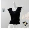 Estilo coreano doce estilo chanel arco com decote em v suéter colete verão novo all-match slim-fit slim-fit feminino top