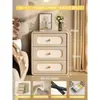 Mesita de noche de madera maciza color crema con tres cajones, modelo nuevo, piel, lujo ligero, pequeño mueble de almacenamiento para dormitorio del hogar