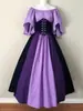 Vestido de Performance em Estilo Retrô Medieval Europeu e Americano com Cores Contrastantes, Saia Ampla Evasê, Design de Um Ombro, Design de Cintura Marcada com Patchwork e Decote Quadrado Estilo Corte
