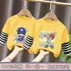 Camiseta de Algodão Puro para Meninos Primavera e Outono Novo Estilo para Crianças Maiores, Manga Longa Listrada Patchwork Versátil, Estiloso Top Dois em Um para Meninos