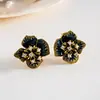 Aretes de Botón Florales con Pedrería de Goteo de Aceite Europeos y Americanos, Aretes de Pétalos Estilo Vintage, Aretes Retro de Alta Gama para Mujer