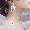 Aretes Coreanos de Hada Largos Blancos con Flores Borla Clip para la Oreja Aretes Accesorios para la Oreja de Boda