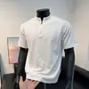Camiseta casual de malla para hombre con cremallera, manga corta de seda helada, estilo americano, tacto frío, patchwork, top de verano para fitness
