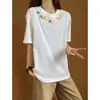 Ropa de Verano para Parejas 2026, Estilo Unisex, Cuello Bordado, Top Delgado Casual Holgado, Camiseta de Alta Gama a la Moda