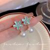 Pendientes de plata 925 con forma de flor de aguja y perla para mujer, diseño único de nicho, pendientes de temperamento verde menta, pendientes Yiwu al por mayor