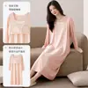 Venta Caliente Bata de Noche de Algodón Tencel para Mujer, Manga Larga con Sujetador Incorporado, Nuevo Estilo Primavera y Otoño, Sencilla, Holgada, Cómoda Pijama, Ropa de Casa