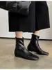 Botas de tornozelo elásticas bico redondo estilo retrô femininas outono e inverno novo estilo salto oculto botas simples emagrecedoras marrom versátil botinhas de tornozelo femininas