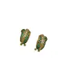 Brincos Pesados Pequenos Banhados a Bronze Antigo Ocidental 18 Ouro Vintage com Pedras de Strass Verdes e Brancas