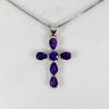 Colgante de Moda con Diamante en Forma de Pera con Forma de Cruz de Color, Callejero, Hip-Hop, Trendy, Combinable con Todo, Engaste en Garra con Colgante de Circón de Cristal Púrpura
