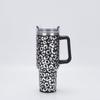 Amazon nuevo vaso con asa de 40 oz estampado de leopardo gran capacidad vaso antiderrame para exteriores de coche portátil hielo bully vaso para coche