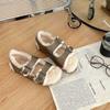Pantuflas de Lana de Una Pieza de Piel de Oveja Mejorada con Tacón de Encaje para Hombres y Mujeres Sandalias Pantuflas de Piel de Vaca para Pareja Borken Shoes