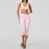 Conjunto deportivo de yoga con cepillado transfronterizo para mujer, cuello en V, espalda cruzada, cintura alta, realce de glúteos, pantalones de tres cuartos para mujer 5558