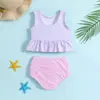 2027 Nuevo Traje de Baño de Dos Piezas Fresco con Estampado de Rayas y Lunares para Niñas, Conjunto de Playa, Ropa de Baño Infantil