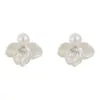 Pendientes de Zirconia Perla con Pétalos Texturizados Blancos para Mujer, Pendientes Franceses Retro de Lujo Ligero de Gama Alta, Pendientes Únicos y Hermosos