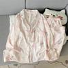 Comércio Exterior Transfronteiriço Ao Vivo Primavera e Outono Algodão Nuvem Gola Lapela Cardigan Manga Longa Calça Longa Conjunto de Pijama Feminino Casual Roupa de Casa