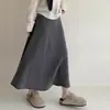 Falda midi de lana para otoño e invierno, de cintura alta, estiliza, suave y cómoda, hecha de hilo de lana de alto número, falda de punto en línea A con dobladillo acampanado
