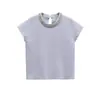Ropa de Mujer al por Mayor Transfronteriza Estilo Europeo y Americano 2026 Verano Nuevo Top de Punto Decorado con Joyas Camiseta Versátil de Cuello Redondo