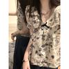 Camisa francesa retro con estampado floral y mangas abullonadas para mujer, estilo veraniego, elegante, fresca y dulce, estilo muñeca.