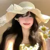 Sombrero de Paja de Ala Ancha con Lazo para Mujer, Sombrero para el Sol de Verano para Exteriores, Protección Solar, Sombrero de Playa para Vacaciones y Viajes, Sombrero Versátil para la Costa