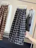 Pantalones de pierna ancha a cuadros retro para mujer, nuevo estilo otoño 2026, adelgazantes, holgados, casuales, versátiles, pantalones casuales de nueve puntos