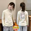Camiseta Base Feminina De Rong com Acabamento de Orelha de Madeira Manga Longa Primavera Outono Inverno Novo Estilo Gola Meio Alta Top Escovado Roupa Íntima para Bebê