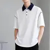 Camisa polo de verano para hombre de alta gama, con paneles, cuello de solapa, manga corta, estilo business casual, moderna, versátil, camiseta holgada y transpirable