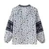 Camisa de Verano 2025 Nueva Estilo Europeo y Americano para Mujer con Estampado Posicionado de Flores 7014