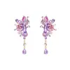 Pendientes de Borla Flor de Diamante Incrustada Aguja de Plata Estilo Francés Exagerado Dulce Personalidad Versátiles Pendientes de Botón Lujo Ligero Pendientes de Gama Alta para Mujer