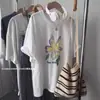 Camiseta Simples com Estampa Floral Estilo Coreano de Manga Curta para Mulheres, Novo Estilo de Verão, Solta, Emagrecedora, Versátil, Casual, Top com Gola Redonda