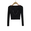 Mono Sexy con Cuello en V Abotonado Estilo Europeo y Americano Manga Larga Sexy Elástico Ajustado Versátil Color Sólido Camisa Base