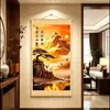 Respaldado por una Montaña Dorada, el Agua que Fluye Trae Riqueza, Pintura de Estilo Chino Nuevo con Patrón Dorado para Sala de Estar, Vestíbulo, Estudio, Sala de Té, Oficina