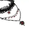 Collar Gargantilla de Encaje Multicapa con Corazón Estilo Y2K Gótico Oscuro para Mujer, Accesorio Único de Halloween