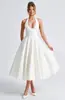 Vestido largo de mujer con escote en V, sin mangas, jacquard, con cordones y cintura alta, de comercio exterior europeo