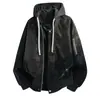 Nueva Chaqueta para Hombre 2026 Nueva Primavera Marca Americana de Moda Holgada Falsa de Dos Piezas con Capucha Desmontable Chaqueta de Cuero