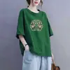 Estoque Sobressalente de Comércio Exterior Transfronteiriço, Marca Grande, Etiqueta Cortada, Caimento Solto, Manga Curta Emagrecedora, Camiseta Simples Casual de Gola Redonda para Mães de Meia-Idade