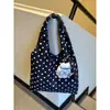 Bolsa de Lona Preta com Bolinhas Estilo Coreano para Mulheres 2025 Nova Bolsa de Ombro Tote de Grande Capacidade Bolsa de Mão para Compras e Trabalho de Nicho