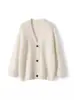 Cardigan Suelto de Siete Pines Cepillado Manga Larga Nuevo Top Cuello Estilo Perezoso Grueso Cardigan de Cachemira para Mujer en Blanco