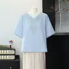Camiseta de Manga Corta Bordada para Mujeres de Mediana Edad y Mayores Conjunto de Ropa de Verano para Mamá Ropa Talla Extra para Señoras Mayores Top de Verano para Abuela