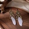 Pendientes Largos con Borlas Tejidas de Plumas Estilo Étnico Retro para Mujer, Pendientes Bohemios de Cuentas de Semillas Huecas de Gama Alta