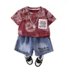 Roupa Infantil Meninos Conjunto de Verão 2026 Novo Desenho Animado Manga Curta Conjunto de Duas Peças para Meninos Roupas de Verão da Moda