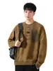 Ropa para Hombre Fengshe / Sudadera Holgada de Cuello Redondo para Hombre, Estilo Americano, Otoño/Invierno, Estampado Degradado Lavado, Top de Manga Larga con Etiqueta para Hombre