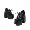Zapatos de Salón Individuales para Mujer de Talla 35-46, Punta Redonda, Tacón Súper Alto, Zapatos de Mujer de Talla Grande, Zapatos de Plataforma Impermeables con Cordones Negros para Todas las Estaciones