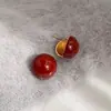 Agulha de prata S925 outono e inverno de alta qualidade bola vermelho bordô estilo francês luxo leve retrô estilo Hong Kong brincos de tarraxa elegantes