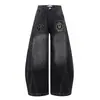 Pantalones de Mezclilla Vintage Estilo Americano con Insignia con Forma de Cimitarra para Hombre, Corte Limpio Holgado Desestructurados Lavados Pierna Ancha