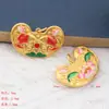 Tide nacional esmalte loto doble koi ruyi colgante loto bambú medio pulsera collar diy accesorios dorados
