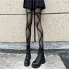 Medias jacquard de rosa roja para mujer, malla negra transparente, medias de rosa vintage, directo de fábrica, estilo popular para chicas a la moda